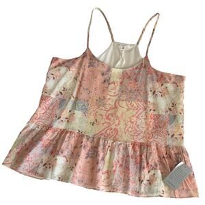 Maisie Nordstrom Pink Boho Floral Patchwork Print Tank Top Size Medium NWT